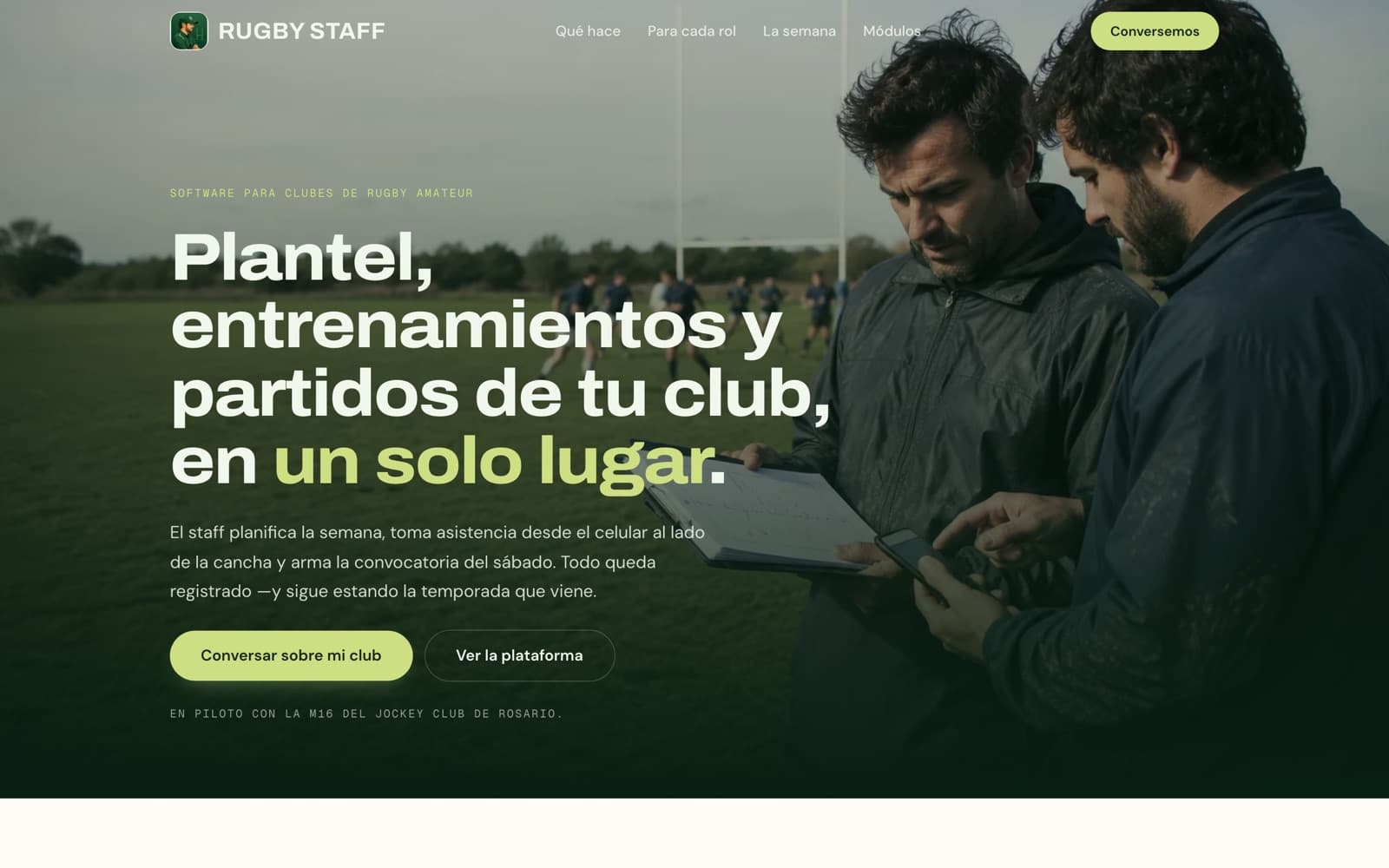 Portada de la web de Rugby Staff, con la presentación del producto para clubes.