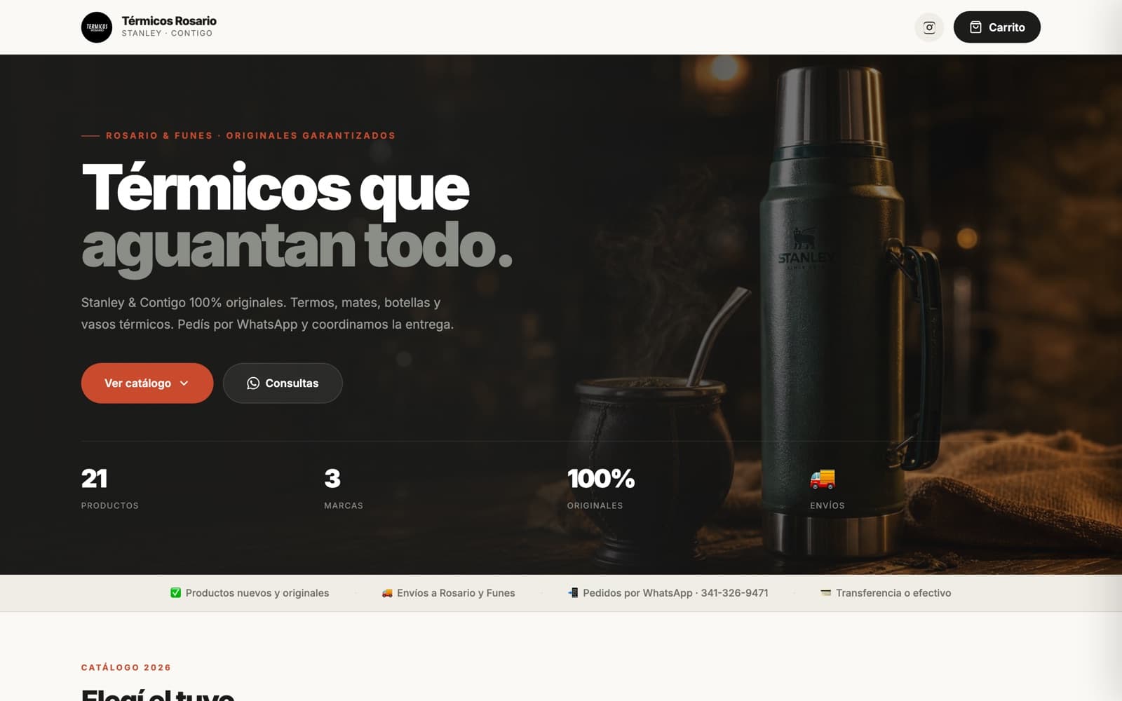 Portada de la tienda de Térmicos Rosario, con el catálogo y el acceso al carrito.